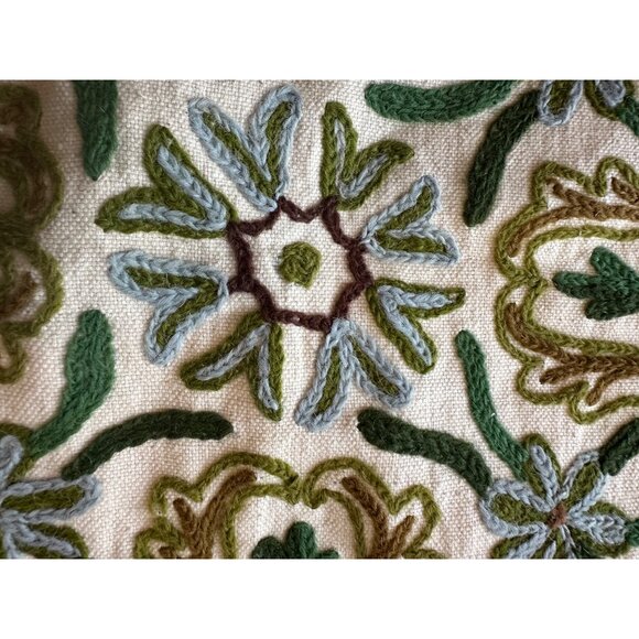 VTG Handmade crewel Embroidered 16x16 Decorative Throw Pillow Cover Floral Desig - Picture 5 of 7